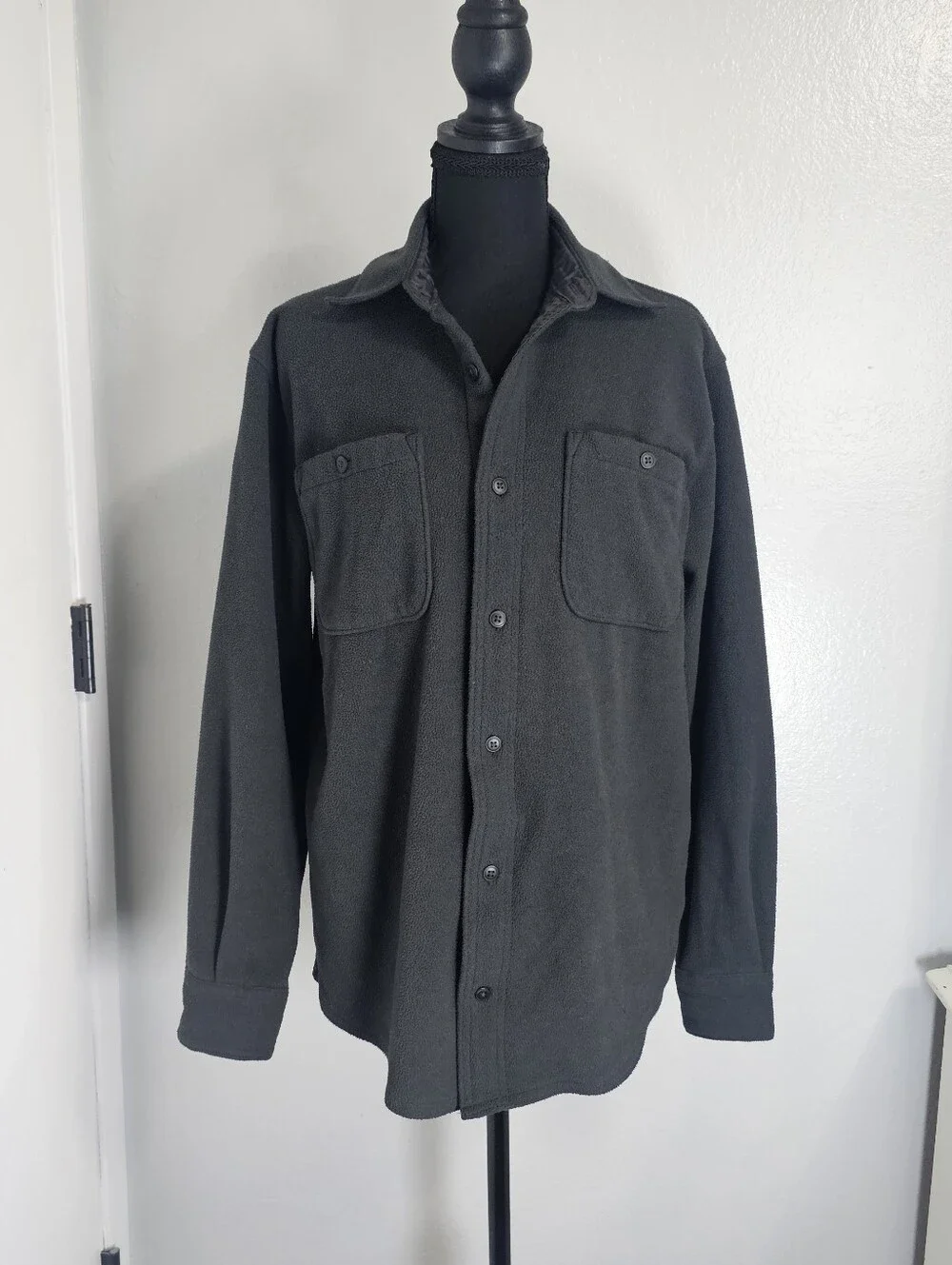Wrangler Gray Button Down Long Sleeve Fleece Outlay Shirt Men's Size Small